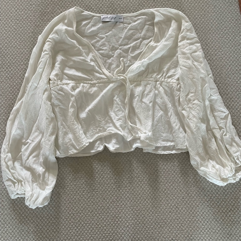 Petal & Pup Cream Blouse with Tie Detail
